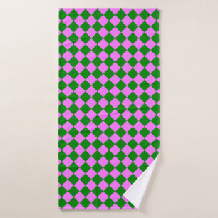 Pink Green Chequered Diamond Pattern Bath Towel