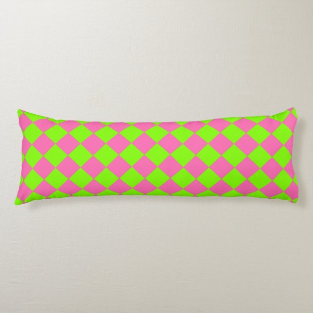 Pink Green Chequered Diamond Pattern Body Cushion (Front)