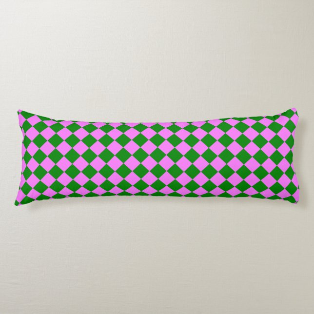 Pink Green Chequered Diamond Pattern Body Cushion (Front)