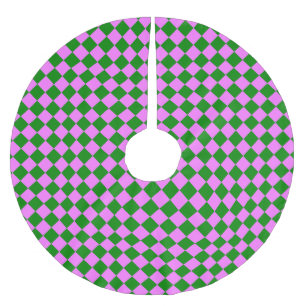 Pink Green Chequered Diamond Pattern Brushed Polyester Tree Skirt