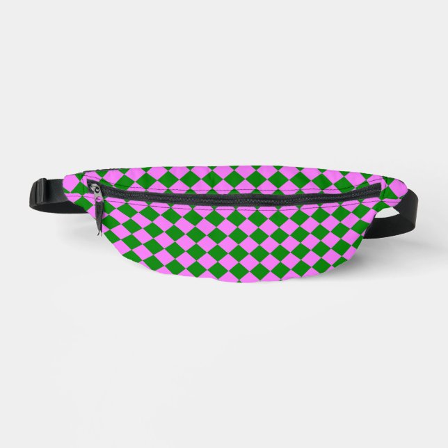 Pink Green Chequered Diamond Pattern Bum Bags (Front)