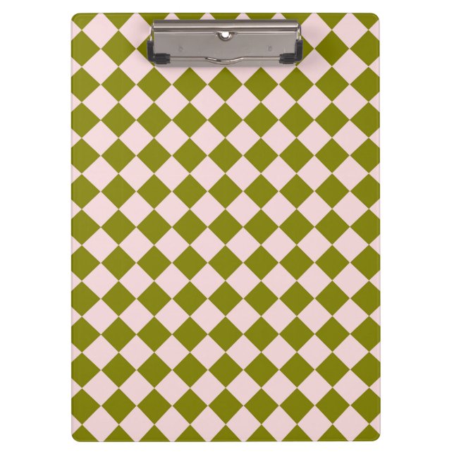Pink Green Chequered Diamond Pattern  Clipboard (Front)