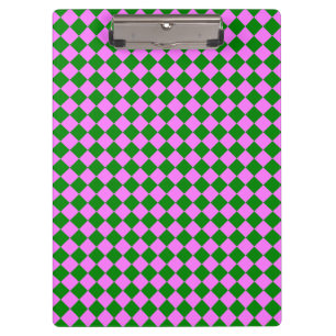 Pink Green Chequered Diamond Pattern Clipboard