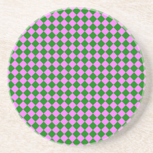 Pink Green Chequered Diamond Pattern Coaster