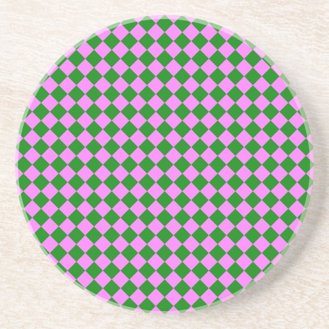 Pink Green Chequered Diamond Pattern Coaster (Front)