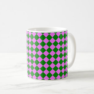 Pink Green Chequered Diamond Pattern Coffee Mug