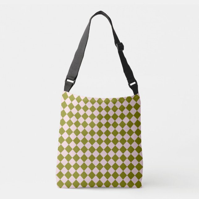 Pink Green Chequered Diamond Pattern  Crossbody Bag (Front)