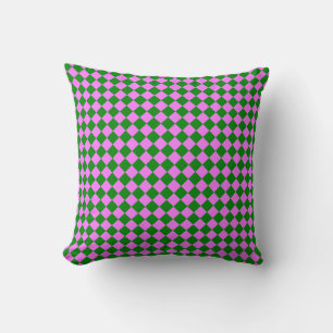 Pink Green Chequered Diamond Pattern Cushion