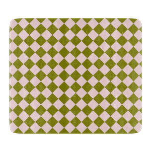 Pink Green Chequered Diamond Pattern Cutting Board