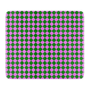 Pink Green Chequered Diamond Pattern Cutting Board