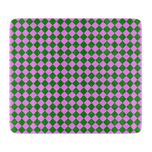 Pink Green Chequered Diamond Pattern Cutting Board (Front)