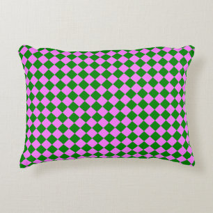 Pink Green Chequered Diamond Pattern Decorative Cushion