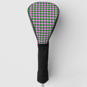 Pink Green Chequered Diamond Pattern Golf Head Cover