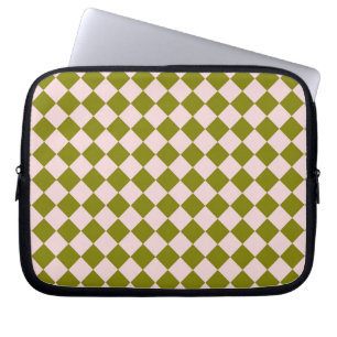 Pink Green Chequered Diamond Pattern Laptop Sleeve