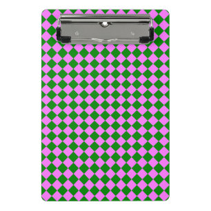 Pink Green Chequered Diamond Pattern Mini Clipboard