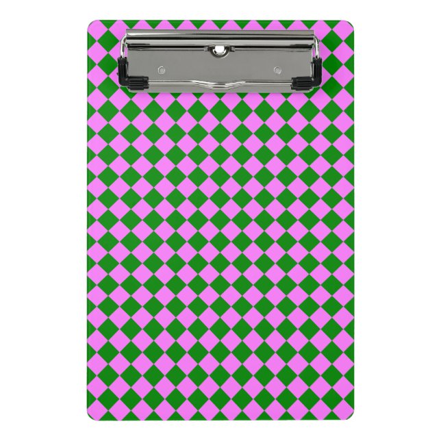Pink Green Chequered Diamond Pattern Mini Clipboard (Front)