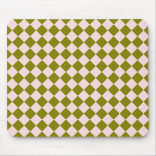 Pink Green Chequered Diamond Pattern  Mouse Mat