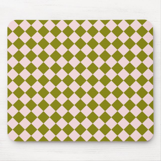 Pink Green Chequered Diamond Pattern  Mouse Mat (Front)