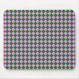 Pink Green Chequered Diamond Pattern Mouse Mat