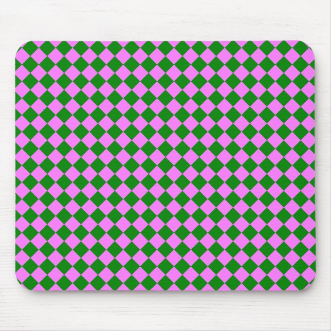 Pink Green Chequered Diamond Pattern Mouse Mat (Front)