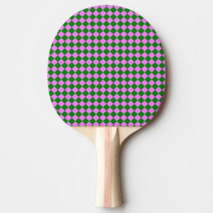 Pink Green Chequered Diamond Pattern Ping Pong Paddle