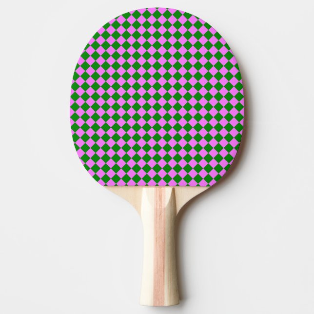 Pink Green Chequered Diamond Pattern Ping Pong Paddle (Front)