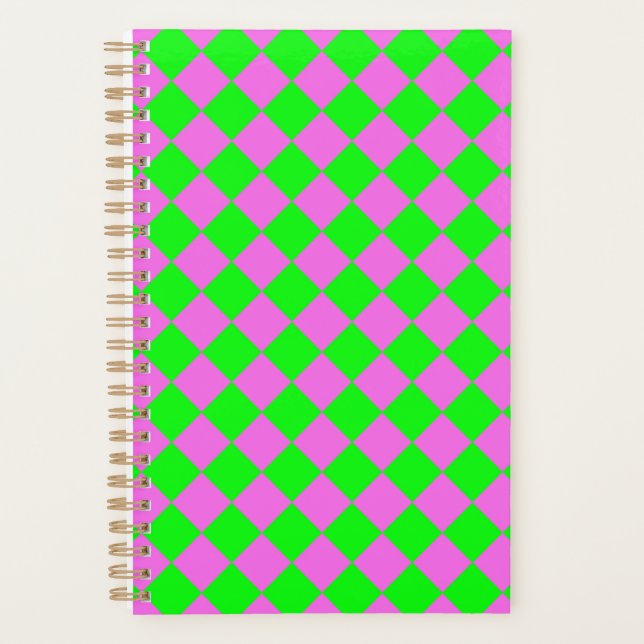Pink Green Chequered Diamond Pattern  Planner (Front)