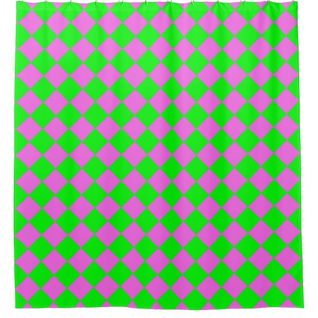 Pink Green Chequered Diamond Pattern  Shower Curtain (Front)
