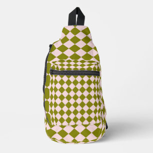 Pink Green Chequered Diamond Pattern Sling Bag