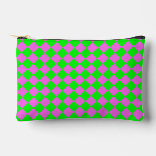 Pink Green Chequered Diamond Pattern Small Accessory Pouch