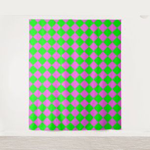 Pink Green Chequered Diamond Pattern Tapestry