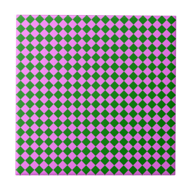 Pink Green Chequered Diamond Pattern Tile (Front)