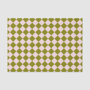 Pink Green Chequered Diamond Pattern Tissue Paper