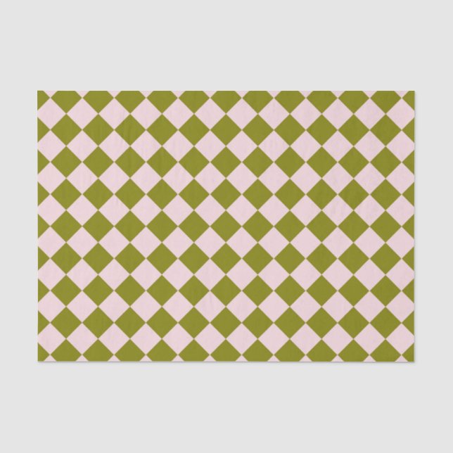 Pink Green Chequered Diamond Pattern Tissue Paper (Front)