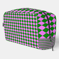 Pink Green Chequered Diamond Pattern Toiletry Bag