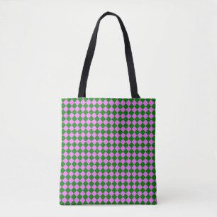 Pink Green Chequered Diamond Pattern Tote Bag