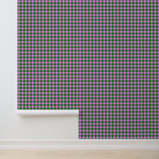 Pink Green Chequered Diamond Pattern Wallpaper (Application)