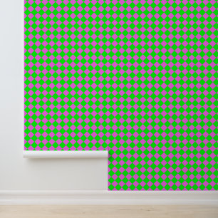 Pink Green Chequered Diamond Pattern Wallpaper