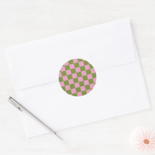 Pink Green Chequered Gingham Pattern Classic Round Sticker