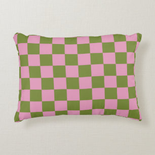 Pink Green Chequered Gingham Pattern Decorative Cushion