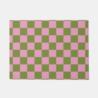 Pink Green Chequered Gingham Pattern Doormat