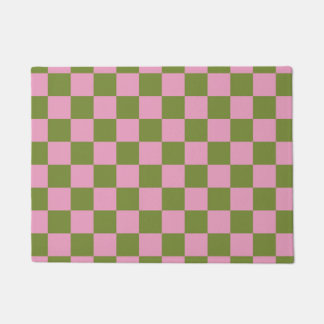 Pink Green Chequered Gingham Pattern Doormat