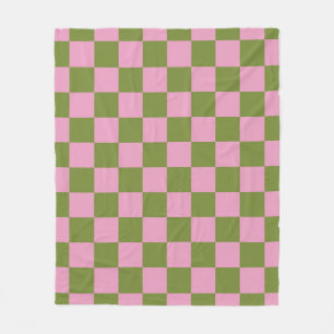 Pink Green Chequered Gingham Pattern Fleece Blanket