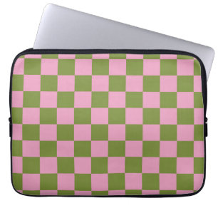 Pink Green Chequered Gingham Pattern Laptop Sleeve