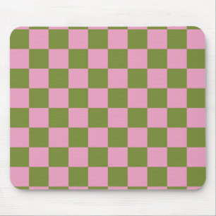 Pink Green Chequered Gingham Pattern Mouse Mat