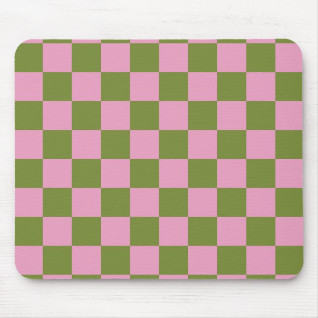 Pink Green Chequered Gingham Pattern Mouse Mat (Front)