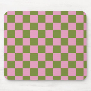 Pink Green Chequered Gingham Pattern Mouse Mat