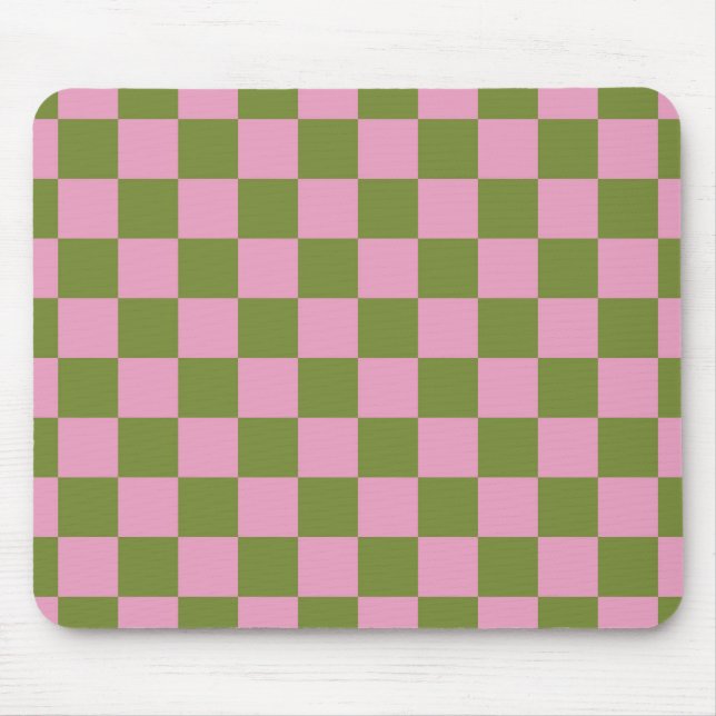 Pink Green Chequered Gingham Pattern Mouse Mat (Front)