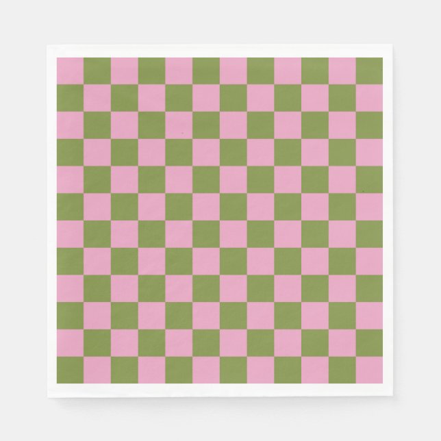 Pink Green Chequered Gingham Pattern Napkin (Front)