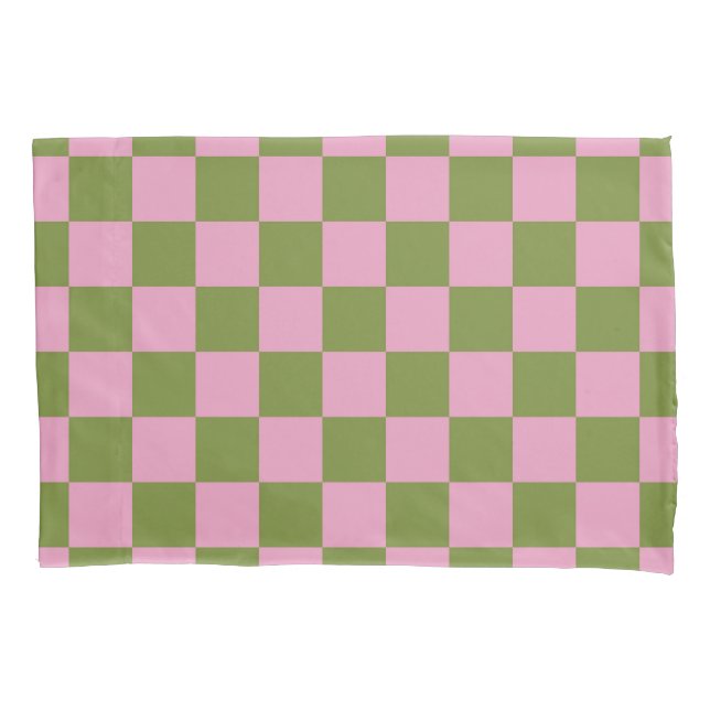 Pink Green Chequered Gingham Pattern Pillowcase (Front)